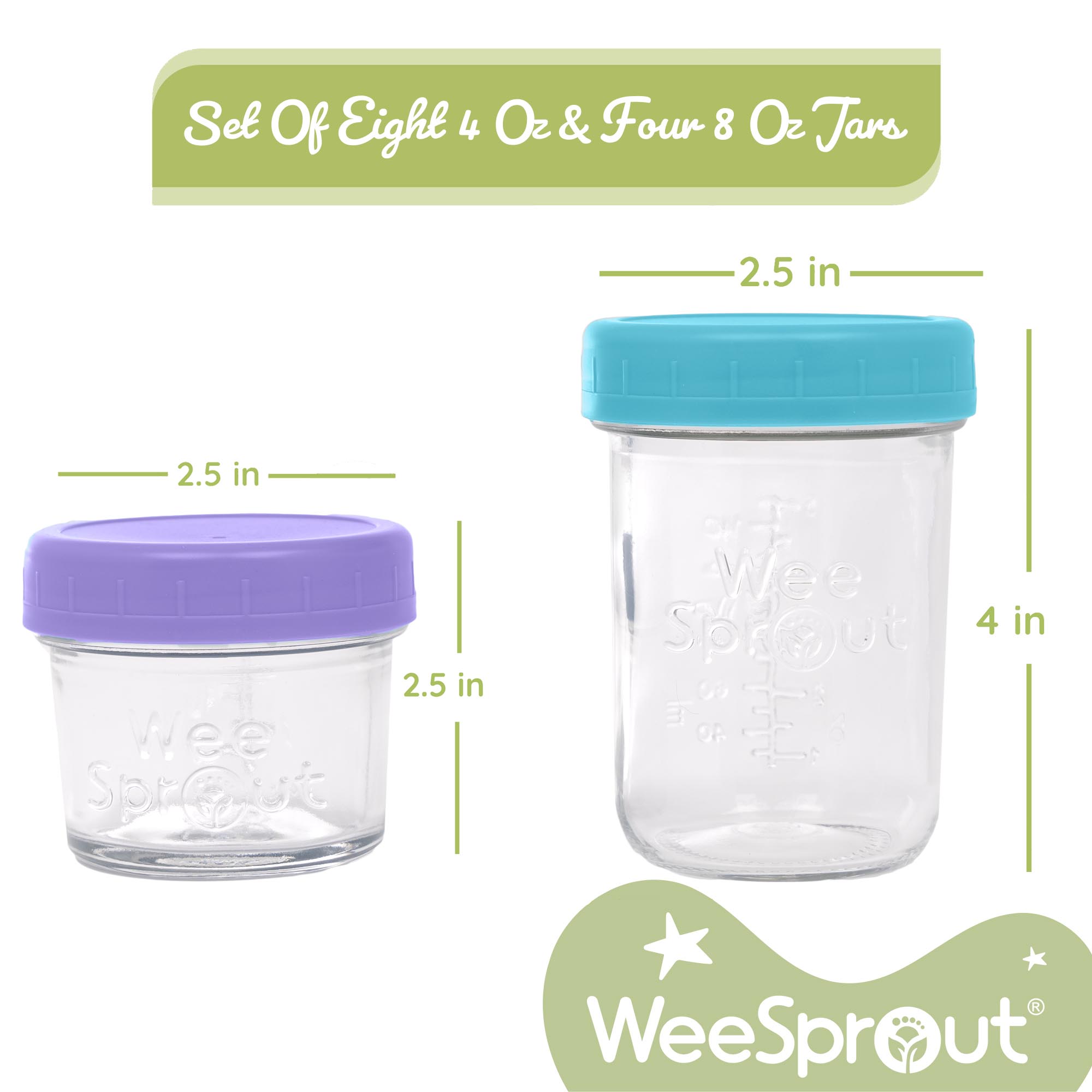 WeeSprout Glass Storage Jars 2022 (4 Ounce, 8 Ounce, Matte Variety)
